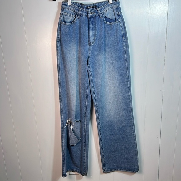 Nasty Gal Jeans high waisted destroyed wide leg women size 0 - Picture 1 of 6